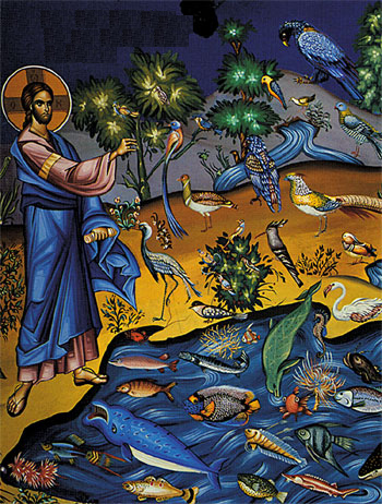 Icon of Jesus Christ as Creator of the birds and fishes