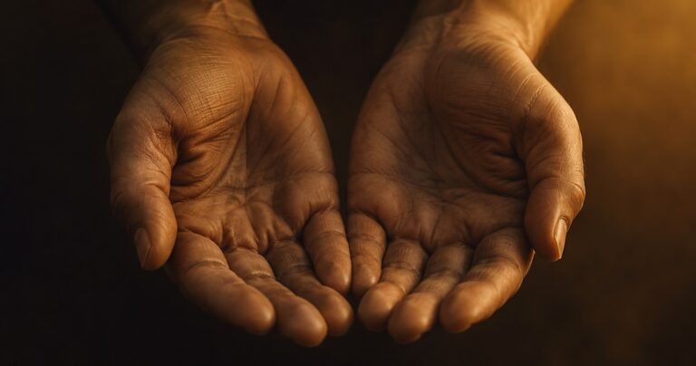 A pair of cupped, empty hands, still, waiting.