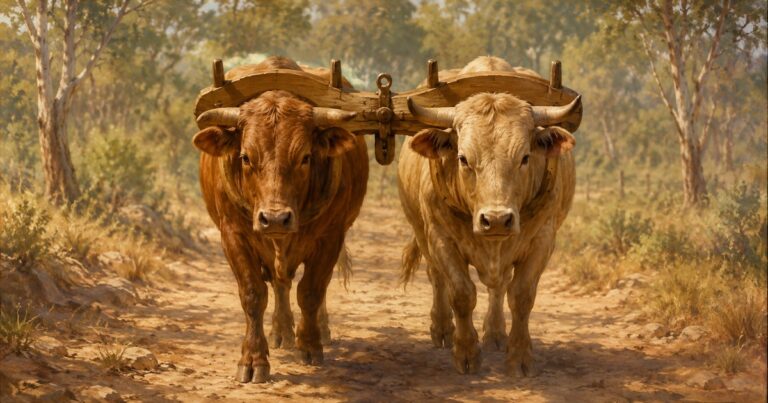 Two bullocks yoked together for work